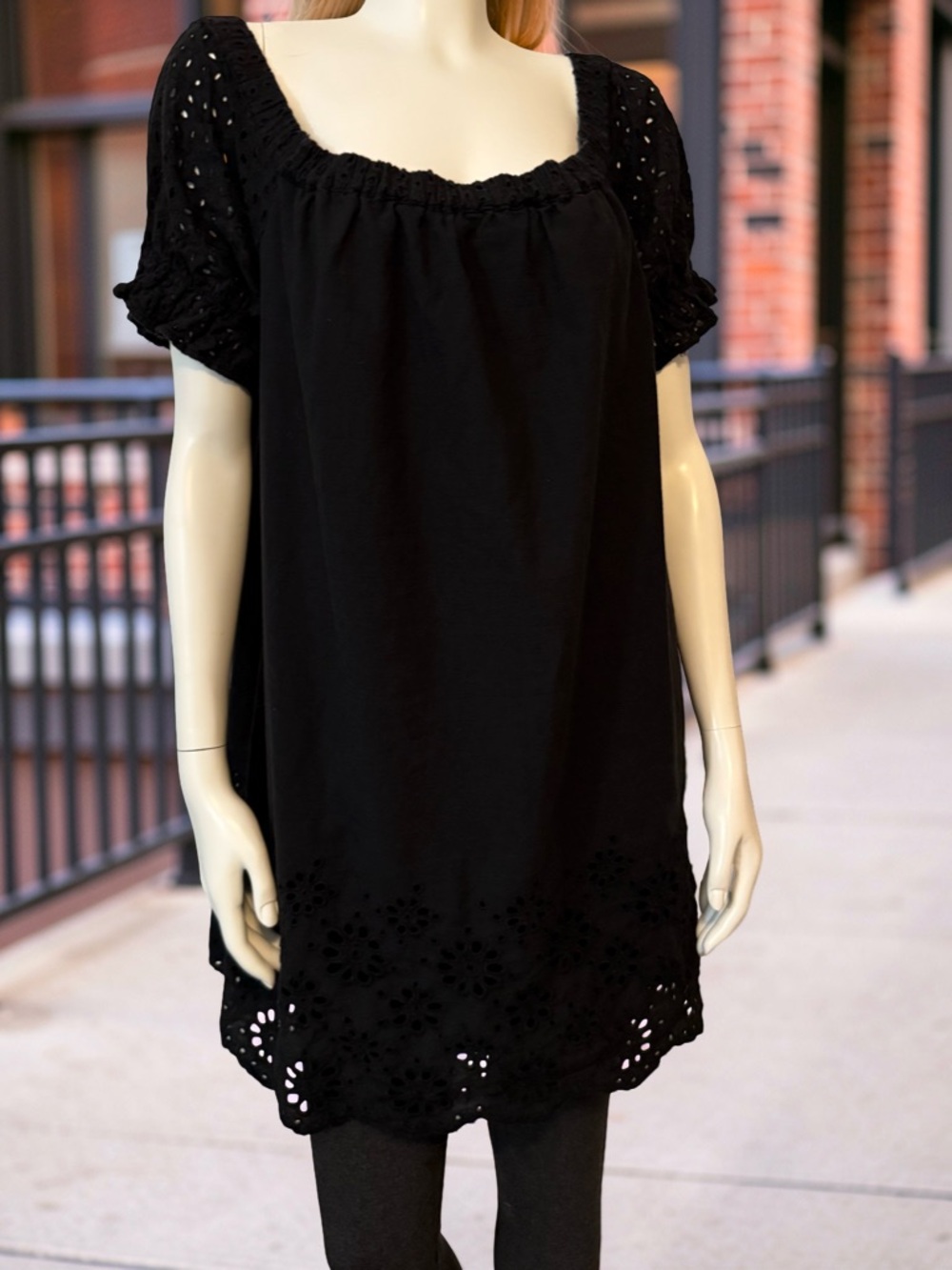 Umgee Women's Short Sleeve Lace Inset Mini Sundress Black Sz L